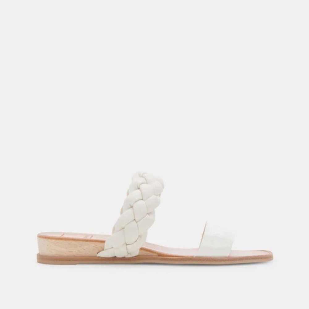 Dolce Vita Persey Fawn Calf Hair Slide-On Wedge Sandals sz 7.5 in White